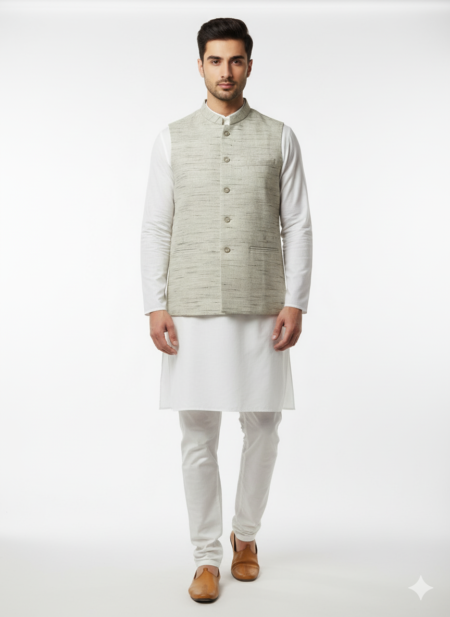 Khadi Nehru Jackets Olive Grey Colour