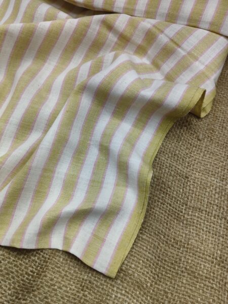 Handspun & Handwoven Naural Cotton Olive White Stripe Fabric