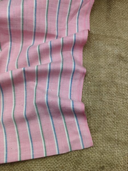 Handspun  Handwoven Natural Cotton Super Pink Stripe Fabric