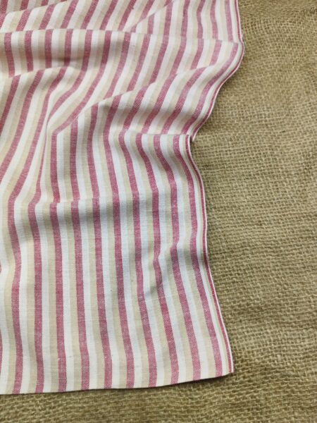 Handspun & Handwoven Natural Cotton Red Beige Stripe Fabric
