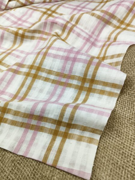 Handwoven Cotton Golden Pink Self Check Fabric