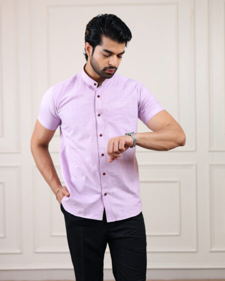 Purple Lily Handloom Cotton Half Sleeve Shirt