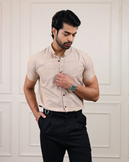 Wood Brown Handloom Cotton Half Sleeve Shirt