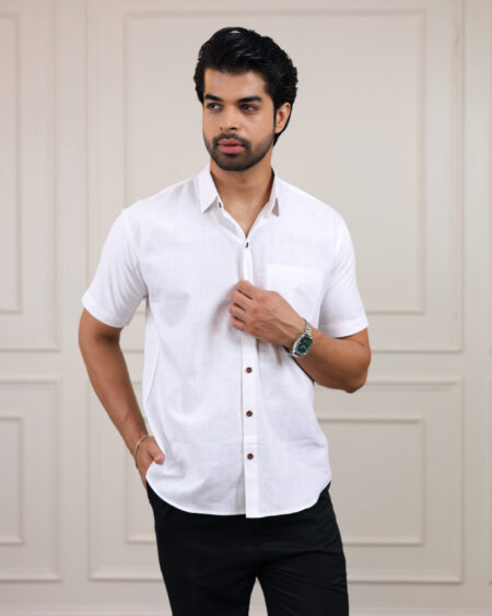 White Handloom Cotton Half Sleeve Shirt