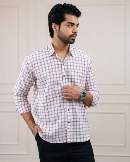 White Check Handloom Cotton Full Sleeve Shirt