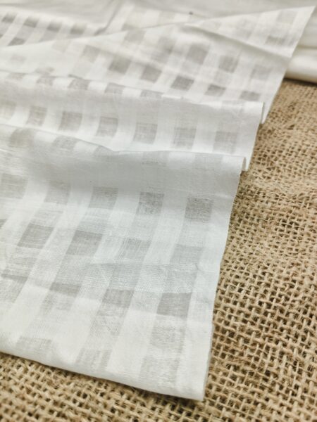 Handwoven White Self-Check Cotton Fabric SLF-CHK-2